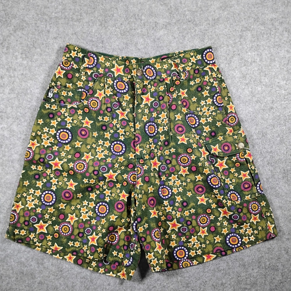 Vintage EZ LA Women's Green Geometric Star Abstract Print Canvas Shorts Size 9